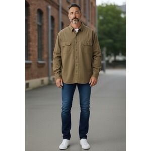 VTG 90's Abercrombie & Fitch 100% Cotton Tan Shirt XL Made in Hong Kong Heritage